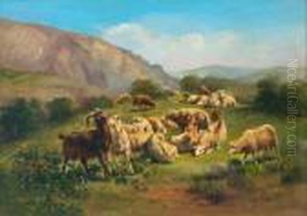 Paesaggio Con Armenti In Riposo Oil Painting by Consalvo Carelli