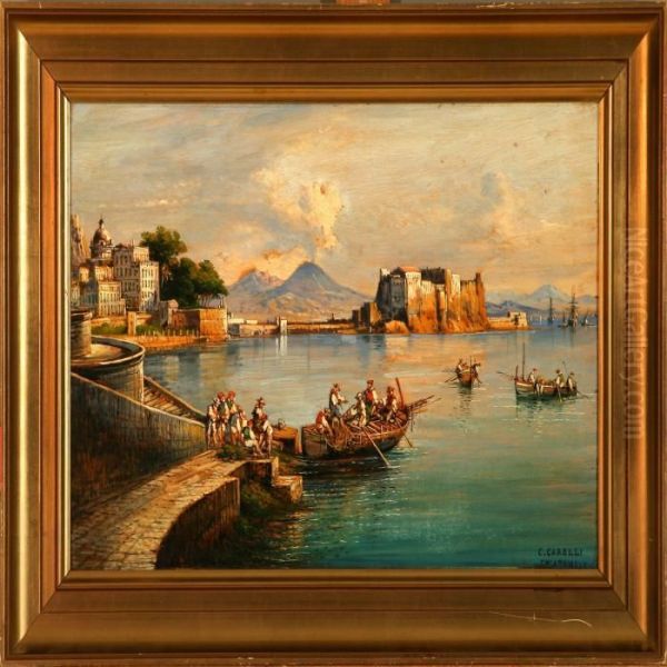 View Of Chiatamone In The Bay Of Naples Oil Painting by Consalvo Carelli