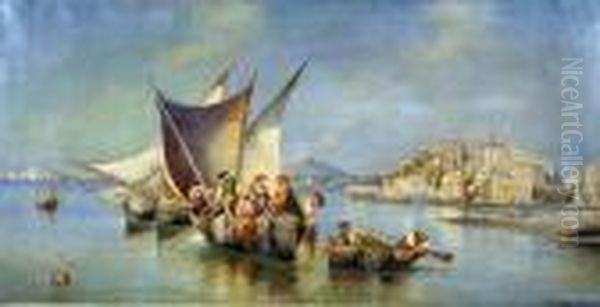 Marina Di Pozzuoli Oil Painting by Consalvo Carelli