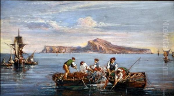 Pescatori A Capri Oil Painting by Consalvo Carelli