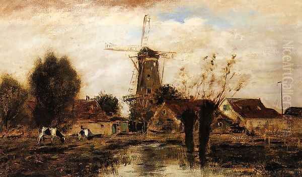 Landscape with Windmill Oil Painting by Johan Barthold Jongkind