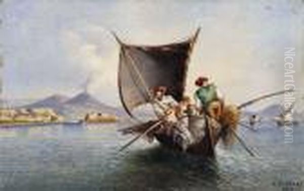 Famiglia Di Pescatori Nel Golfo Di Napoli Oil Painting by Consalvo Carelli