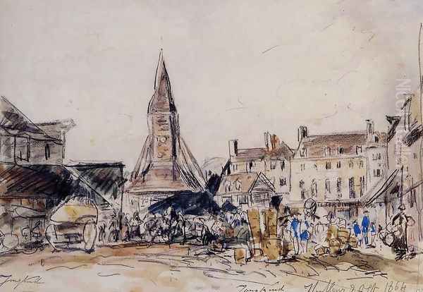 Honfleur, Market Place Oil Painting by Johan Barthold Jongkind