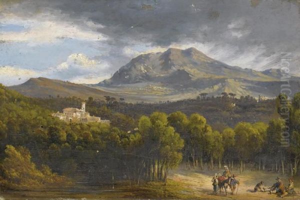 Veduta Del Santuario Di Montevergine Dalla Strada Peravellino Oil Painting by Consalvo Carelli