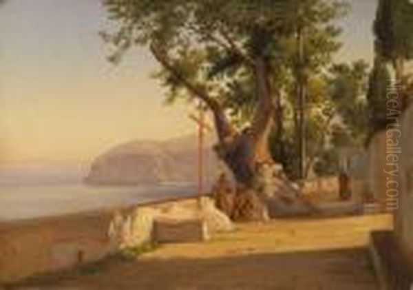 Veduta Di Atrani E Sorrento, Terrazza Sulgolfo Oil Painting by Consalvo Carelli