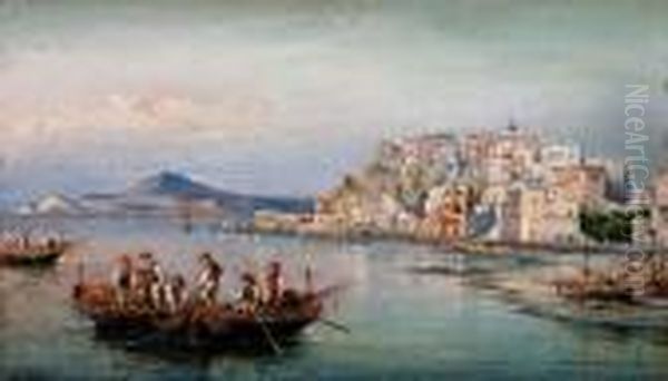 Pescatori A Pozzuoli Oil Painting by Consalvo Carelli