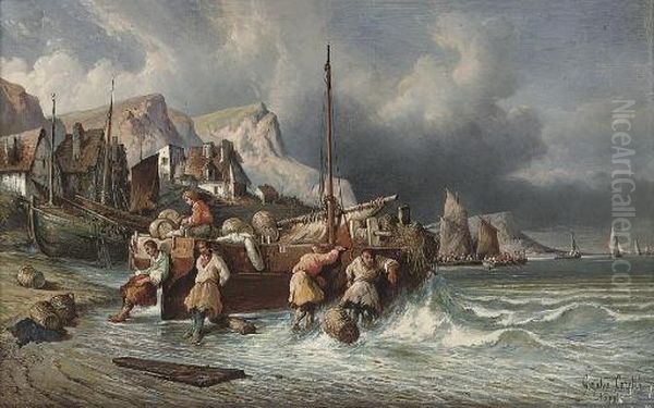 Leaving The Shore Oil Painting by Consalvo Carelli