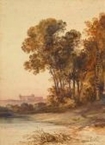 Landscape With Trees And Classical Buildings In The Distance Oil Painting by Consalvo Carelli