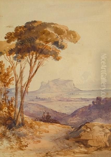 Coastal Landscape With Large Rocky Outcrop In The Distance Oil Painting by Consalvo Carelli