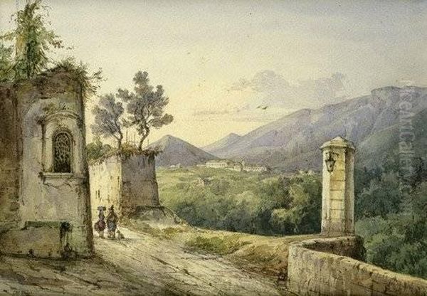 Italienische Landschaft Mit Bl Oil Painting by Consalvo Carelli