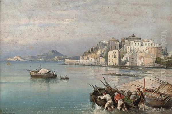 Fishermen Before Pozzuolli Oil Painting by Consalvo Carelli