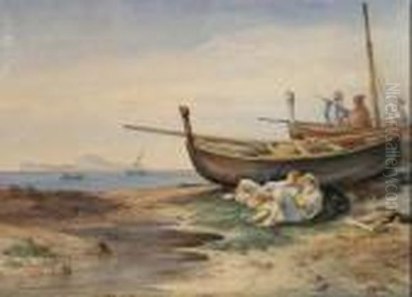 Il Riposo Dei Pescatori Oil Painting by Consalvo Carelli