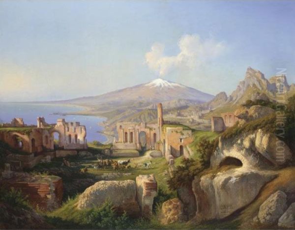 Veduta Di Taormina Oil Painting by Consalvo Carelli