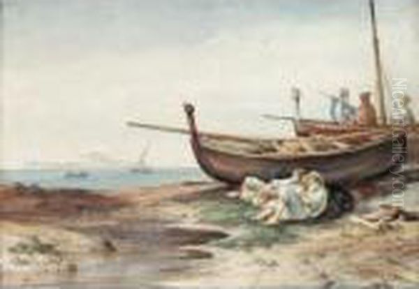 Fishermen At Rest Oil Painting by Consalvo Carelli