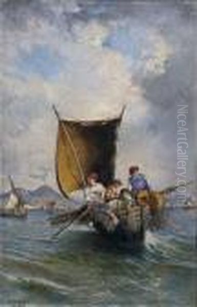 Pescatori Nel Golfo Di Napoli Oil Painting by Consalvo Carelli