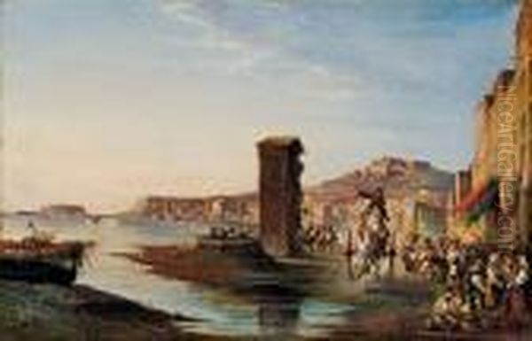 Napoli, Marinella Oil Painting by Consalvo Carelli