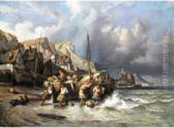 Procida, Pescatori In Arrivo Dopo La Mareggiata Oil Painting by Consalvo Carelli