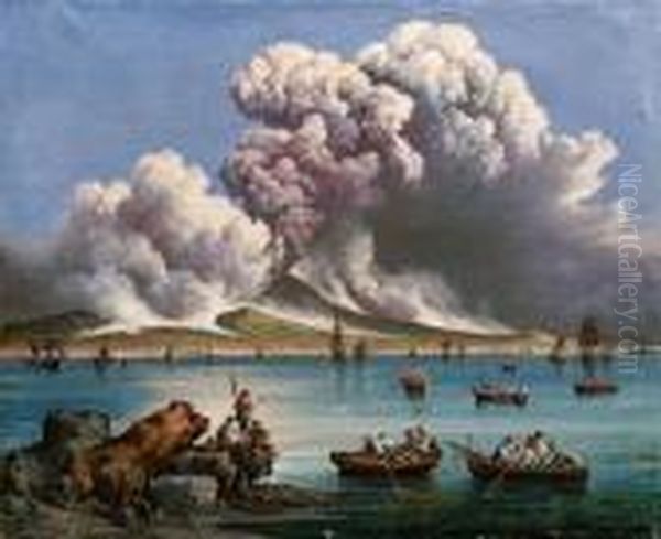 Marina Napoletana Con Eruzione Del Vesuvio Oil Painting by Consalvo Carelli