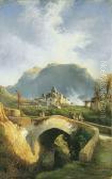 Capri, Ponte Di Tiberio Oil Painting by Consalvo Carelli