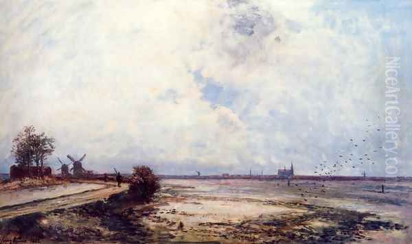 Dutch Landscape Oil Painting by Johan Barthold Jongkind