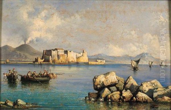 Napoli, Pescatori E Barche Nei Pressi Di Castel Dell'ovo Oil Painting by Consalvo Carelli