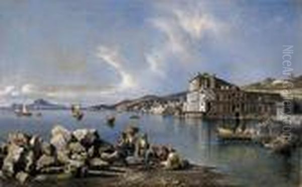 Napoli, Scorcio Del Golfo Con Capri Sullo Sfondo Oil Painting by Consalvo Carelli