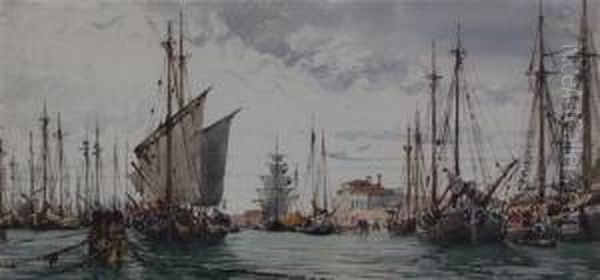 Venetian Harbour View Oil Painting by Gabriele Carelli