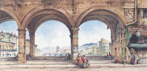 Firenze Veduta Dal Ponte Vecchio Oil Painting by Gabriele Carelli