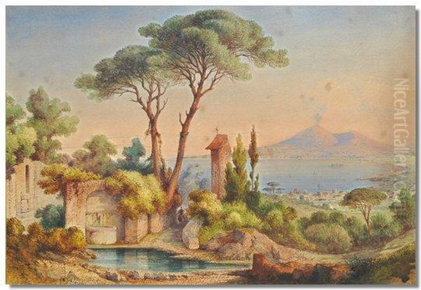 Shrine In Ruins Near The Bay Of Naples Oil Painting by Gabriele Carelli