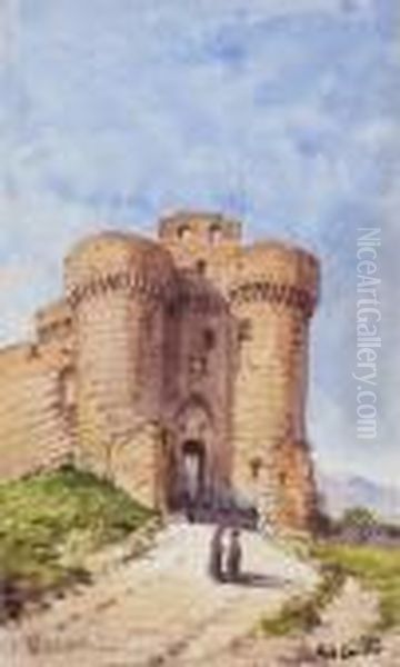 The Papal Palace At Avignon; Fort Sainte Audre-les-avignon Oil Painting by Gabriele Carelli