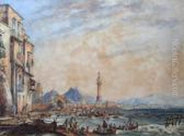 The Mole Lighthouse, Bay Of Naples Oil Painting by Gabriele Carelli