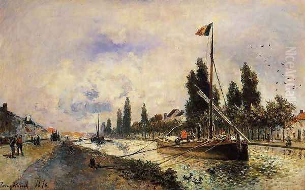 The Barge on the Canal near Paris Oil Painting by Johan Barthold Jongkind