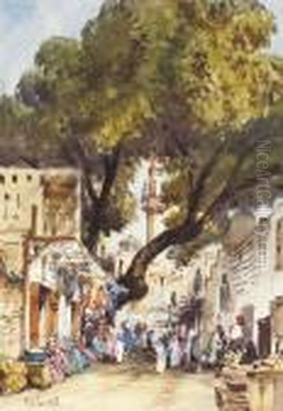 A Moroccan Bazaar Oil Painting by Gabriele Carelli