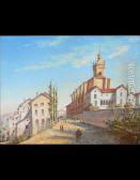 Paesaggio Con Chiesa Oil Painting by Gabriele Carelli