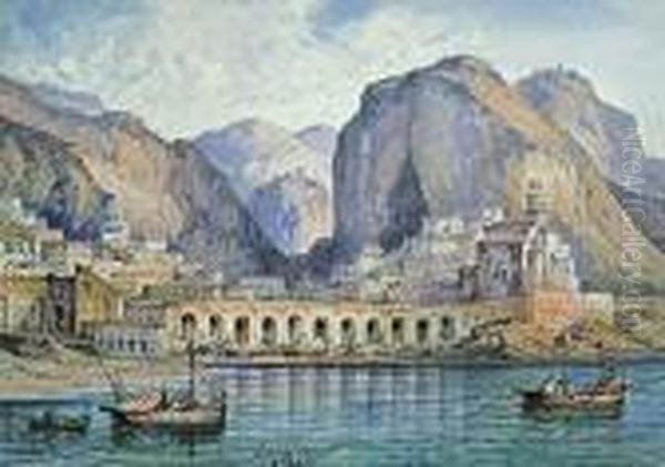 A View Of Atrani; A View Of Ischia (a Pair) Oil Painting by Gabriele Carelli