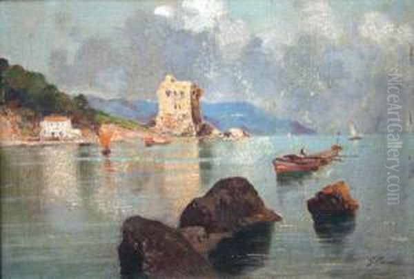 Neopolitan Coastal Oil Painting by Giuseppe Carelli