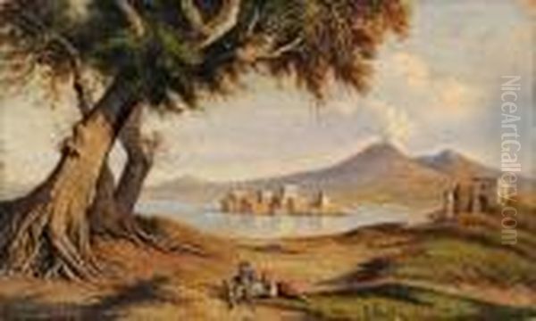 Scene Pastorale Sur Fond De Baie De Naples Oil Painting by Giuseppe Carelli