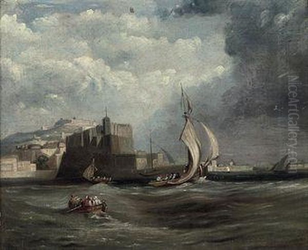 Rowing Out By The Castel Dell'ovo, Naples Oil Painting by Giuseppe Carelli