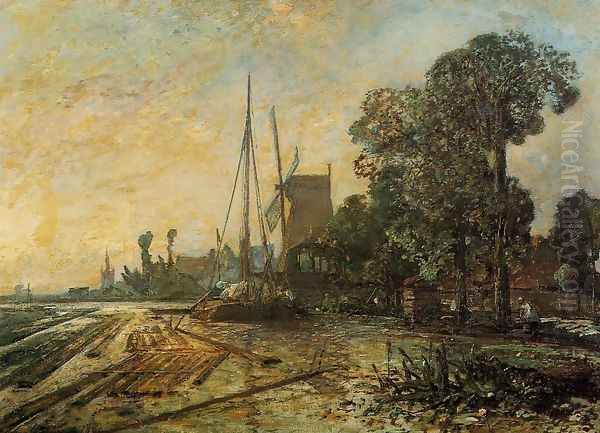 Windmill Near The Water Oil Painting by Johan Barthold Jongkind