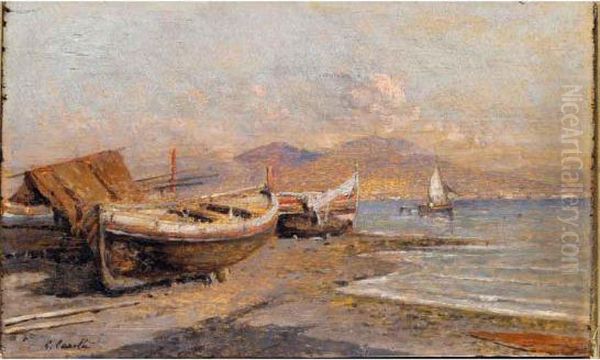 Barche In Secca Oil Painting by Giuseppe Carelli