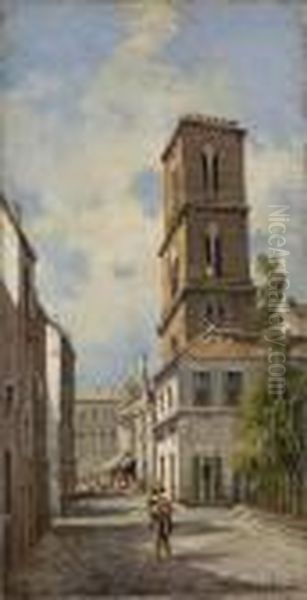 Scorcio Con Campanile Oil Painting by Giuseppe Carelli