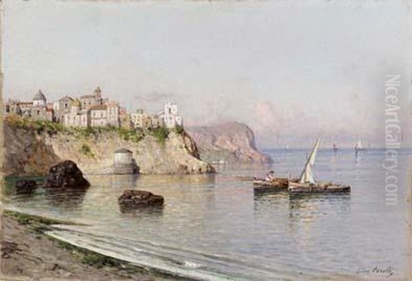 Marina Con Barche Dei Pescatori Oil Painting by Giuseppe Carelli