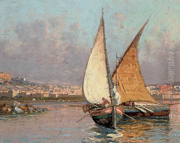 Fishing Boats In The Bay Of Naples Oil Painting by Giuseppe Carelli