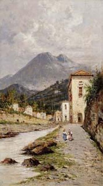 Lavandaie A Cava De' Tirreni Oil Painting by Giuseppe Carelli