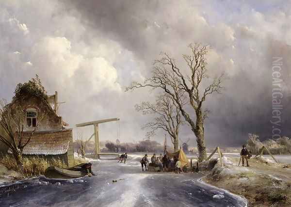 Winter scene, 1846 Oil Painting by Johan Barthold Jongkind