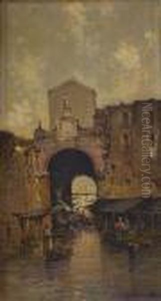 Street Scene Oil Painting by Giuseppe Carelli