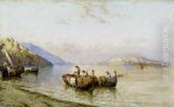 Fischerboote In Der Bucht Von Neapel. Oil Painting by Giuseppe Carelli