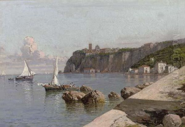 A Harbour Near Sorrento Oil Painting by Giuseppe Carelli