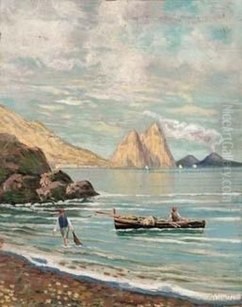 Veduta Di Capri Col Vesuvio Oil Painting by Giuseppe Carelli