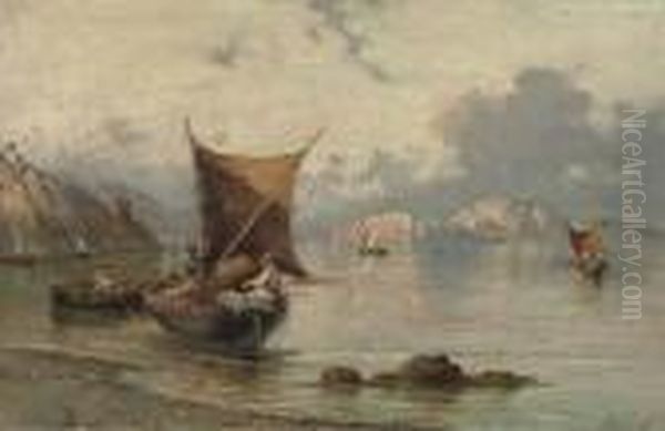 Fishingboats Near Sorrento Oil Painting by Giuseppe Carelli